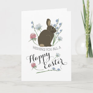 Carte Elegant Wildflowers & Brown Bunny, Easter