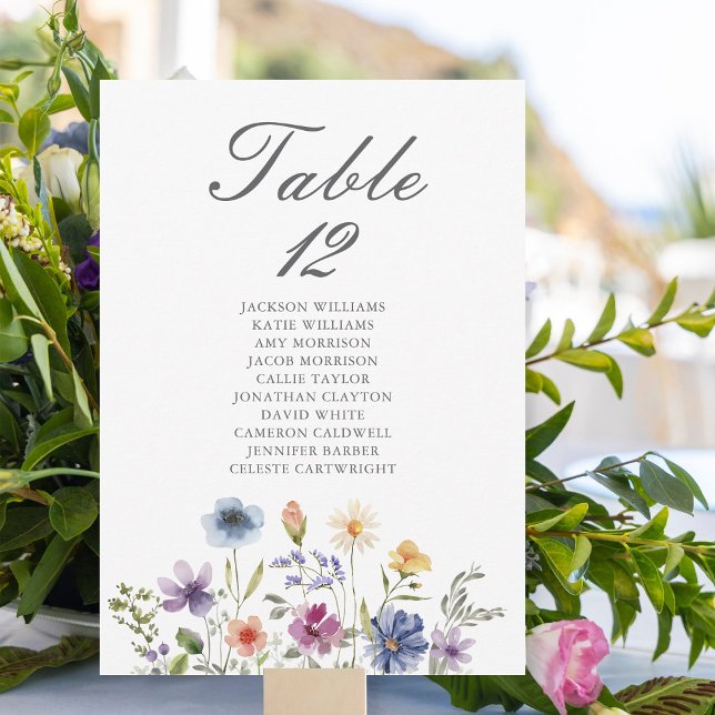 Carte Elegant Wildflowers Wedding Table Number Card (Créateur téléchargé)