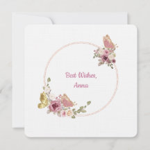 Carte élégante à cadre papillon floral or rose