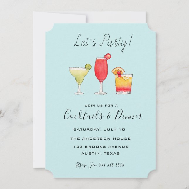 Carte Elégante aquarelle Cocktail party (Devant)