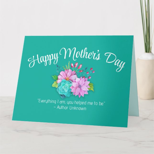 Carte Elégante aquarelle Fête des mères florales (Devant)