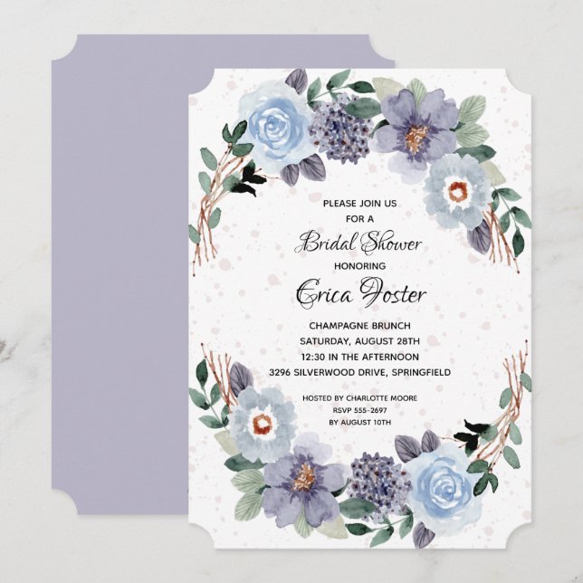 Carte Elégante aquarelle Floral Douche nuptiale Invitati (Devant / Derrière)