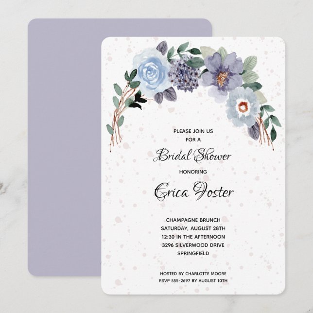 Carte Elégante aquarelle Floral Douche nuptiale Invitati (Devant / Derrière)