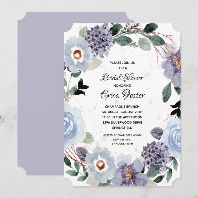 Carte Elégante aquarelle Floral Douche nuptiale Invitati (Devant / Derrière)