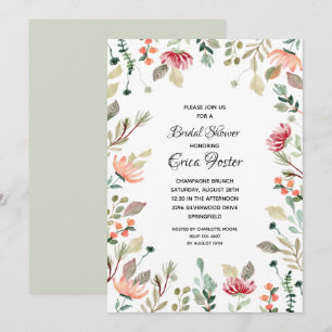 Carte Elégante aquarelle Floral Douche nuptiale Invitati
