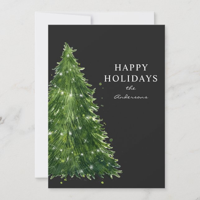 Carte élégante aquarelle minimale Noël arbres vacances (Devant)