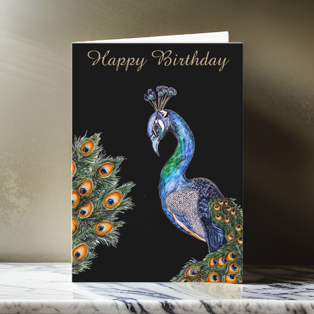 Carte Elégante aquarelle Peacock Anniversaire (Créateur téléchargé)