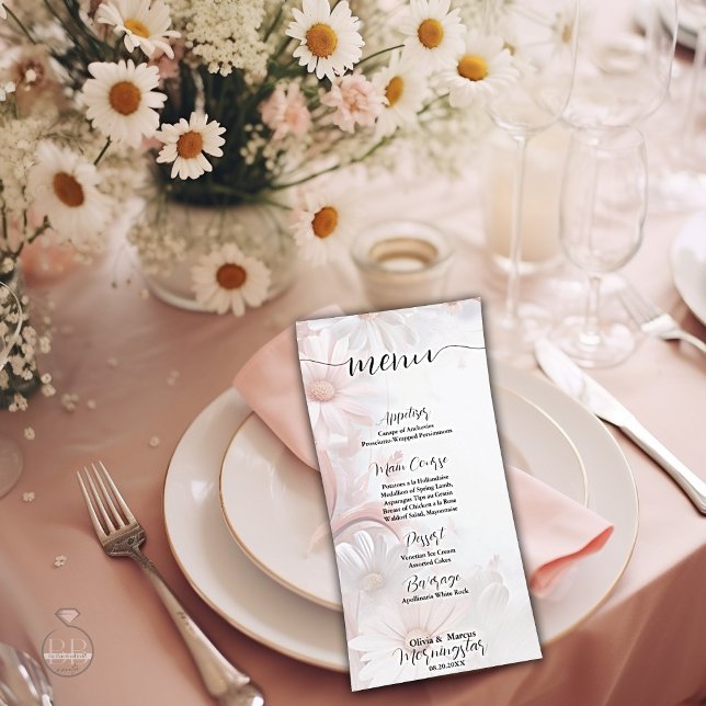 Carte Elégante aquarelle rose pâle marguerites (Créateur téléchargé)