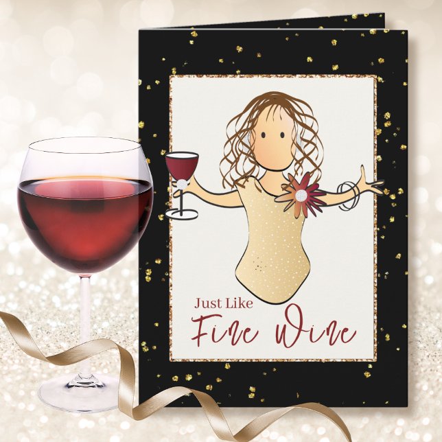 Carte Elégante Black Gold Femme Cartoon Vin Anniversaire (Créateur téléchargé)