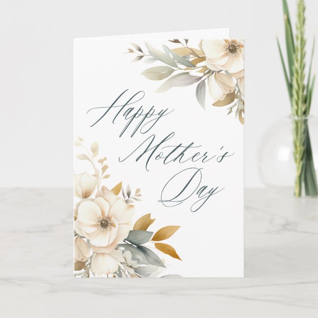 Carte Élégante calligraphie Blanc Floral Fête des Mères (Devant)