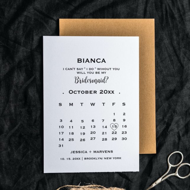 Carte Elégante calligraphie calendrier bridesmaid propos (Créateur téléchargé)