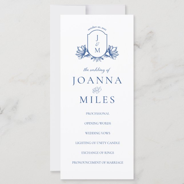 Carte Élégante calligraphie Marseille Blue Crest Program (Devant)