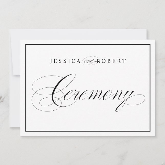 Carte Élégante cérémonie de mariage Signal Bordure noire (Devant)