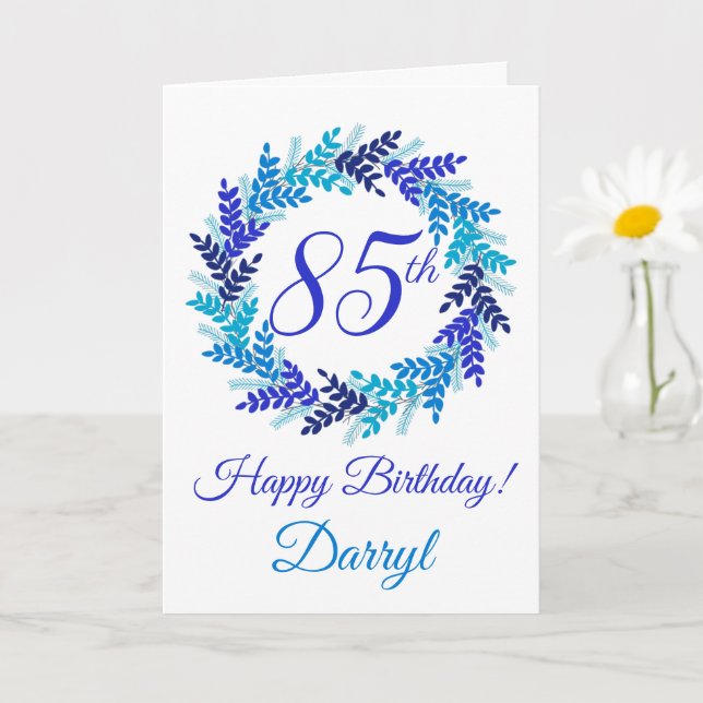 Carte Elégante couronne bleue 85e anniversaire (Petite plante)