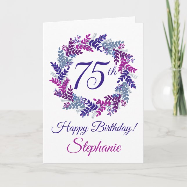 Carte Élégante couronne rose violet 75e anniversaire (Devant)