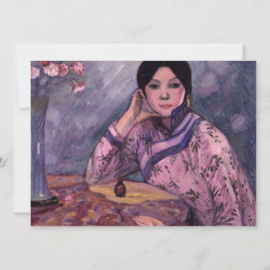 Carte Elégante Dame asiatique avec une bouteille de parf