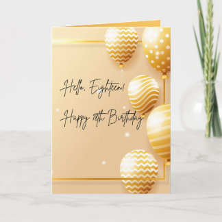 Carte élégante d'anniversaire 18 ans en or avec ba