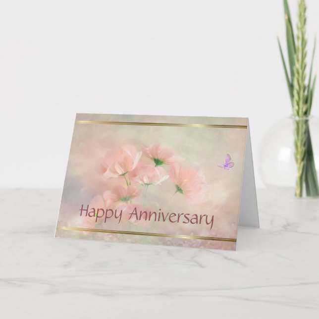 Carte élégante d'anniversaire à motif floral rose  (Devant)