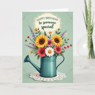 Carte élégante d'anniversaire avec fleurs