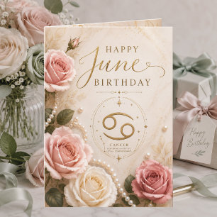 Carte élégante d'anniversaire de juin Cancer Roses