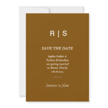 Carte Élégante de Mariage à Date Marron avec Monog