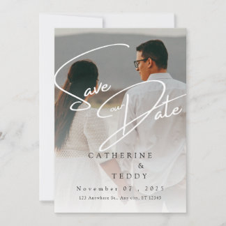 Carte Élégante de Mariage Beige Minimaliste avec P