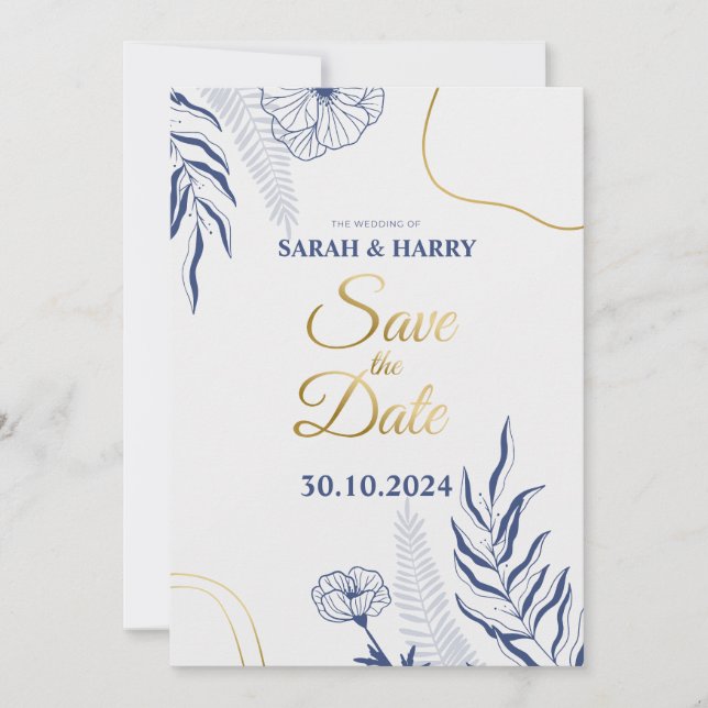 Carte élégante de mariage botanique "Save the Date (Devant)