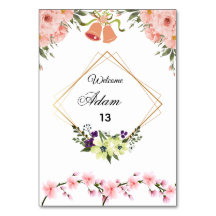 Carte élégante de numéro de table de mariage flora