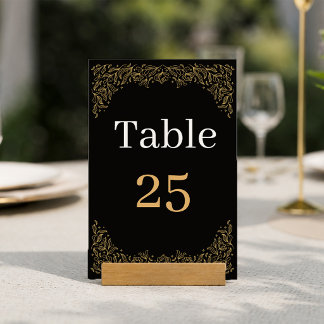 Carte élégante de numéro de table de mariage noir
