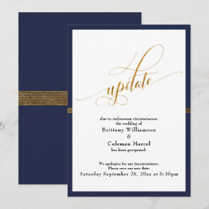 Carte Élégante de Report de Mariage Navy et Rayure