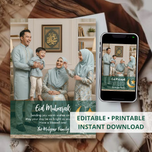 Carte élégante de voeux Eid Mubarak avec photo et 