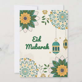 Carte élégante d'Eid Mubarak avec lanternes et mot