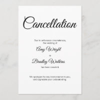 Carte élégante du Faire-part d'annulation mariage