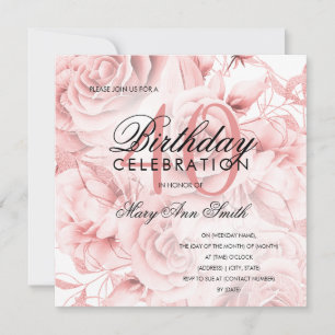 Carte Elégante fête du 40e anniversaire Floral Rose Gold