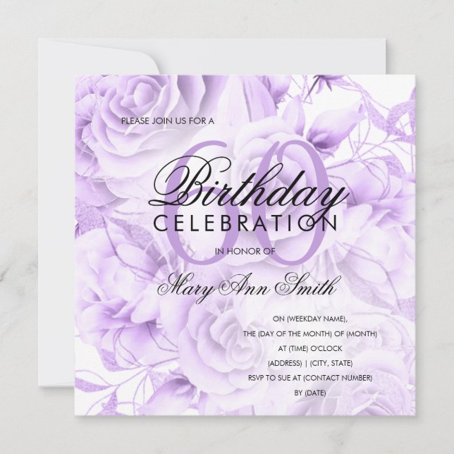 Carte Élégante fête du 60e anniversaire Floral Purple (Devant)