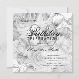 Carte Elégante fête du 80e anniversaire Floral Argent bl