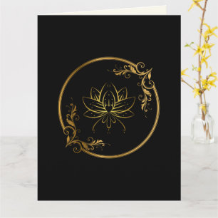Carte Élégante Fleur de Lotus en Or Riche Traditionnelle
