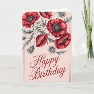 Carte Elégante Fleur de Pavot Souhaits d'anniversaire