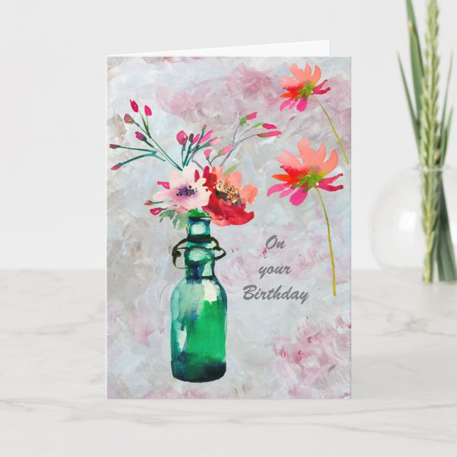 Carte Elégante Fleurs d'aquarelle féminine Anniversaire (Devant)