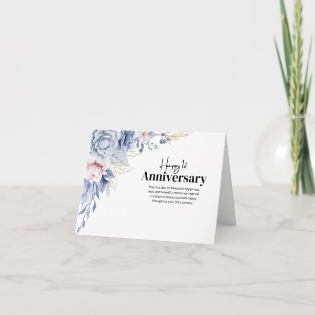 Carte élégante florale pour le 1er anniversaire de (Devant)