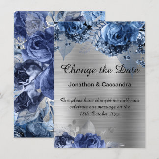 CARTE ÉLÉGANTE FRONTIÈRE FLORALE BLEU EN ARGENT MODIFIER