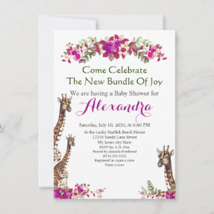 Carte Elégante Giraffe rose Floral Baby shower invitatio