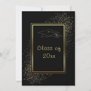 Carte Elégante Gold Black Grad Party Casquette de l'invi