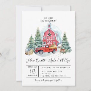Carte Élégante grange d'hiver   Mariage aquarelle