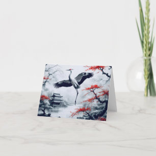 Carte Élégante Grue Japonaise Dans Le Jardin Japonais