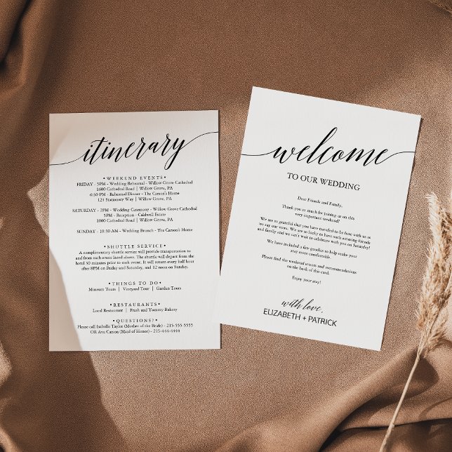 Carte Élégante lettre de bienvenue du Mariage noir & Iti (Créateur téléchargé)