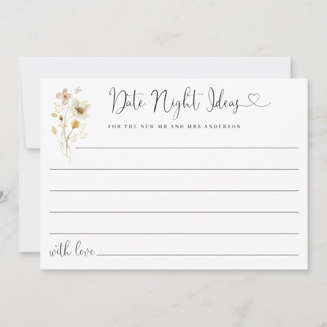 Carte Elégante Mignonne Date Nuit Idées Fleurs sauvages  (Devant)