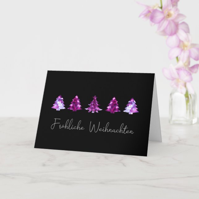 Carte élégante noire et rose Joyeux sapins de Noël (Orchidée)