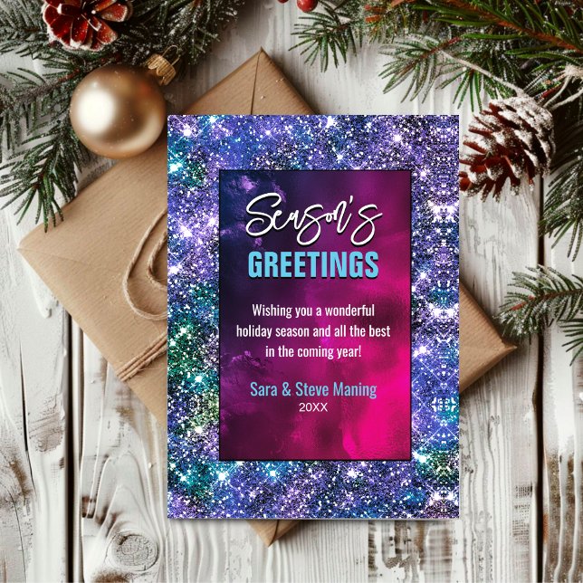 Carte Elégante Parties scintillant bleue verte Noël Nouv (Créateur téléchargé)