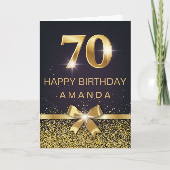 Carte Elégante Parties scintillant d'or 70e anniversaire (Devant)